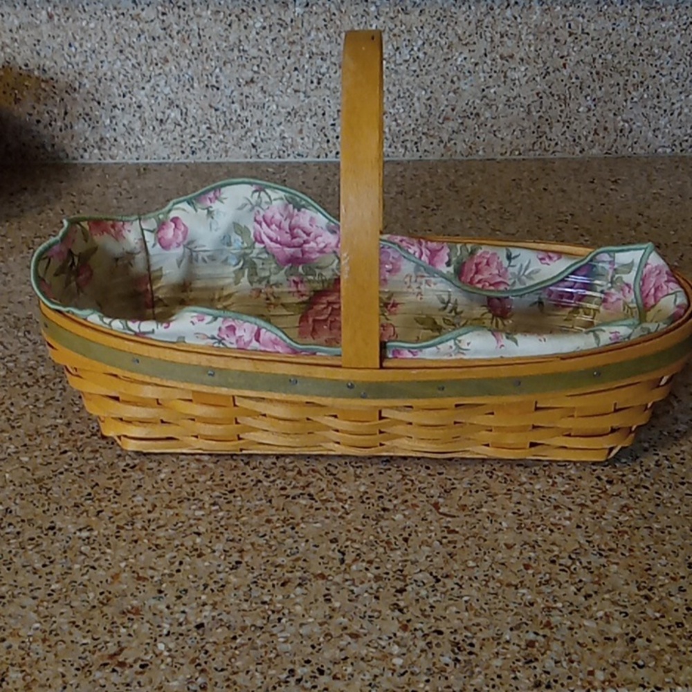 Longaberger Floral Lined Woven Basket With Removable Plastic Insert